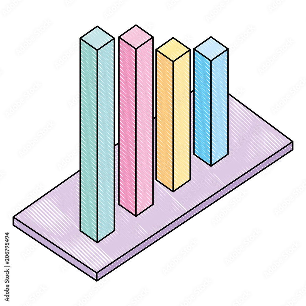 Wall mural business financial bar graph statistics isometric vector illustration drawing