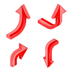 Red isometric arrows. 3d shiny signs
