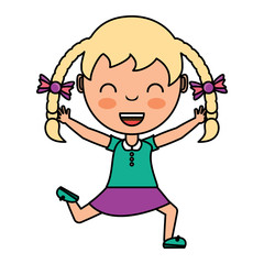 Cartoon happy girl with braids over white background, colorful design. vector illustration