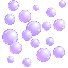Soap bubbles, realistic water beads, blue blobs, vector foam sphere illustration