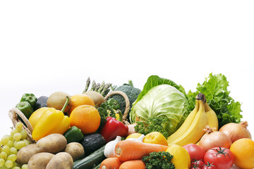 野菜と果物の集合　Image of different fruits and vegetables on white background