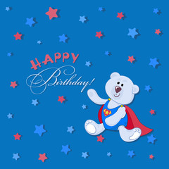 Happy Birthday ! Polar bear cub.  Design of a postcard, poster,  greeting or invitation for a holiday.