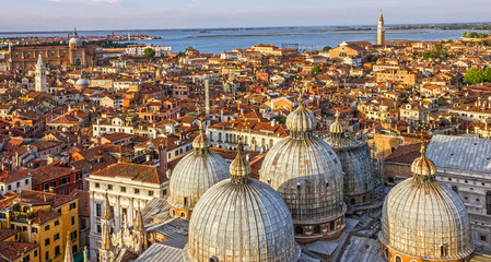Venice lagoon panorama, Italy. San Marco Cathedral cupolas, Veneto