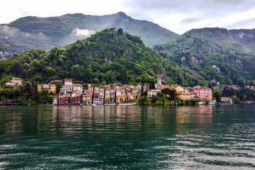 Fototapeta na wymiar Varenna town houses, Como lake view, Italy, Lombardy