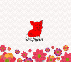 Oriental Happy Chinese New Year 2019. Year of the pig