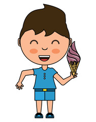 cartoon happy boy with a ice cream cone over white background, vector illustration