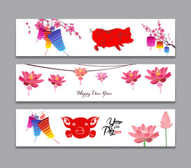 Obraz na płótnie Canvas Horizontal Banners Set with Hand Drawn. Year of the pig