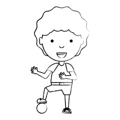 sketch of cartoon boy playing with a ball over white background, vector illustration