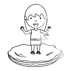 cartoon girl in the grass over white background, vector illustration