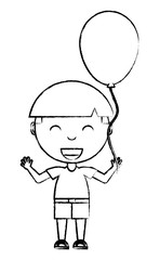 cartoon boy with a balloon over white background, vector illustration