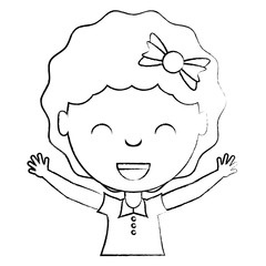 cartoon happy girl with decorative hair accessory over white background, vector illustration