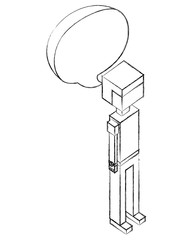 man character avatar speech bubble isometric vector illustration sketch