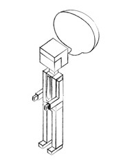 man character avatar speech bubble isometric vector illustration sketch