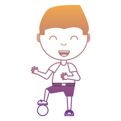 cartoon boy playing with a ball over white background, colorful design. vector illustration