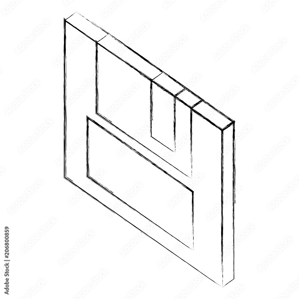 Poster floppy backup memory security isometric vector illustration sketch