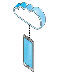 smart phone connected cloud storage data isometric image vector illustration drawing