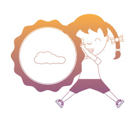 cute girl with decorative seal stamp with cloud icon over white background, colorful design. vector illustration