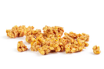 Oat Granola breakfast cereal isolated on white background