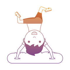 cartoon happy boy standing upside down over white background, colorful design, vector illustration
