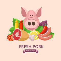 Fresh meat. Vector illustration. Still life of different types of meat