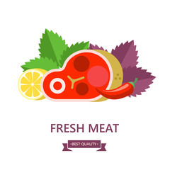 Fresh meat. Vector illustration. Still life of different types of meat