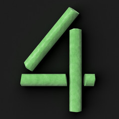 mathematical digit 4 on rough blackboard, 3D rendered font image