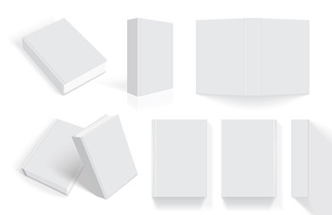 white books with thick cover from different sides isolated on white background mock up