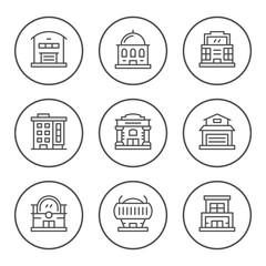 Set line icons of buildings