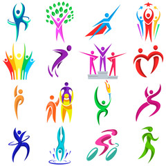 People logo sport vector fitness logotype sportsman winner and competition icons illustration isolated people silhouette on white background