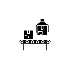 Obraz premium Factory production line black icon concept. Factory production line flat vector symbol, sign, illustration.