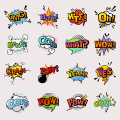 Pop art comic vector speech bubbles popart style in humor bubbling expression asrtistic comics shapes isolated on white background illustration