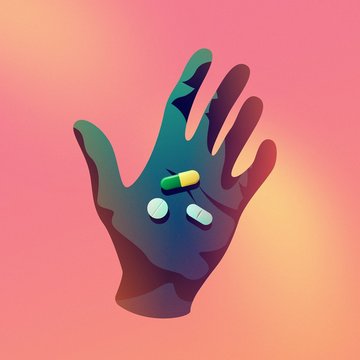 Illustration of hand with pills