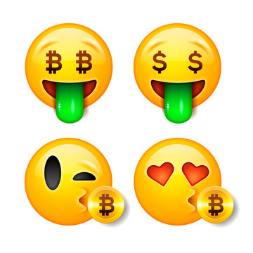 Bitcoin Smiley Emoji, Emoticon Smiling Face, Vector Illustration.
