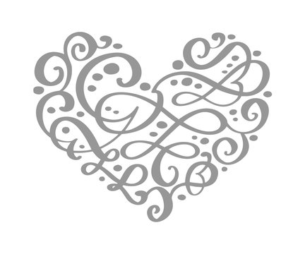 Hand drawn heart love valentine flourish separator Calligraphy designer elements. Vector vintage wedding illustration Isolated on white background frame, hearts for your design