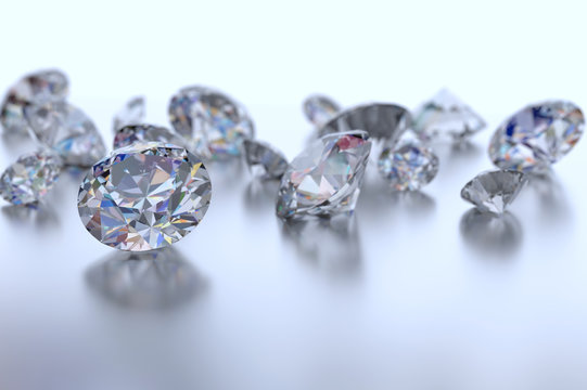 Group of Diamonds placed on reflection background 3d rendering