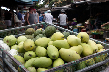 asian market scene with mango and oranges