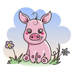 Obraz na płótnie Canvas Cute cartoon baby pig