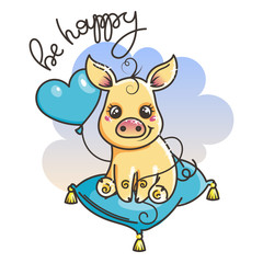 Obraz na płótnie Canvas Cute cartoon baby golden pig