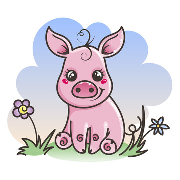 Cute cartoon baby pig