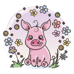 Cute cartoon baby pig in love