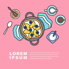 Breakfast,Yogurt and berry fruit, bakery icon,food flat design element
