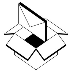 email message in box storage isometric vector illustration black and white
