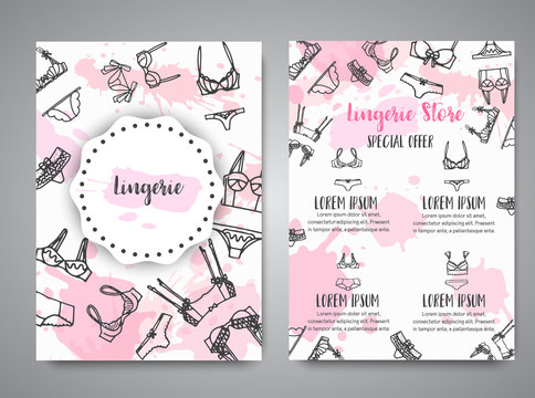 Lingerie Fashion bra and pantie newsletter. Broshure template for lingerie shop Vector