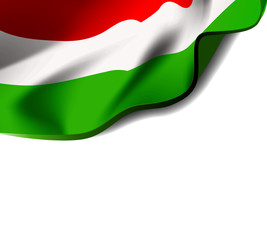 Waving flag of Hungary close-up with shadow on white background. illustration with copy space