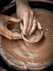 Pot or jug making in a traditional way of pottery system.