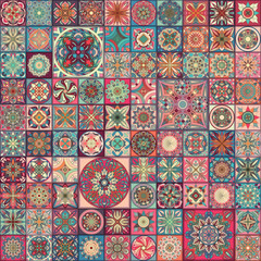 Seamless pattern with decorative mandalas. Vintage mandala elements. Colorful patchwork.