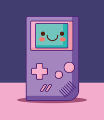 portable videogame icon over pink and purple background, colorful design. vector illustration © djvstock