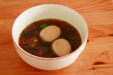 Thai soup or boiled egg in gravy.