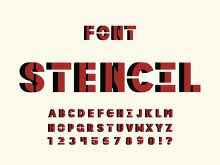  Stencil volume font. Vector alphabet