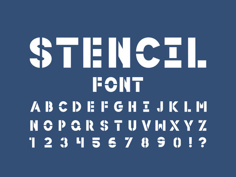 Stencil regular font. Vector alphabet
